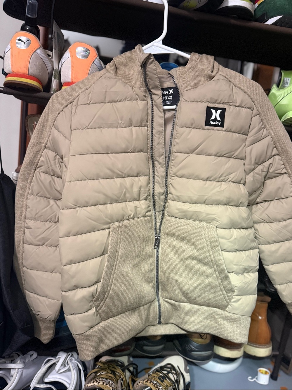 Hurley Kids Beige Quilted Zip-Up Hybrid Jacket